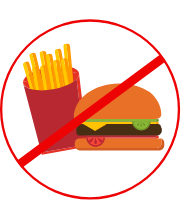 Icon of french fries and a cheeseburger striked through in red