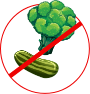 Icon of a broccoli bunch and a tomato striked through in red